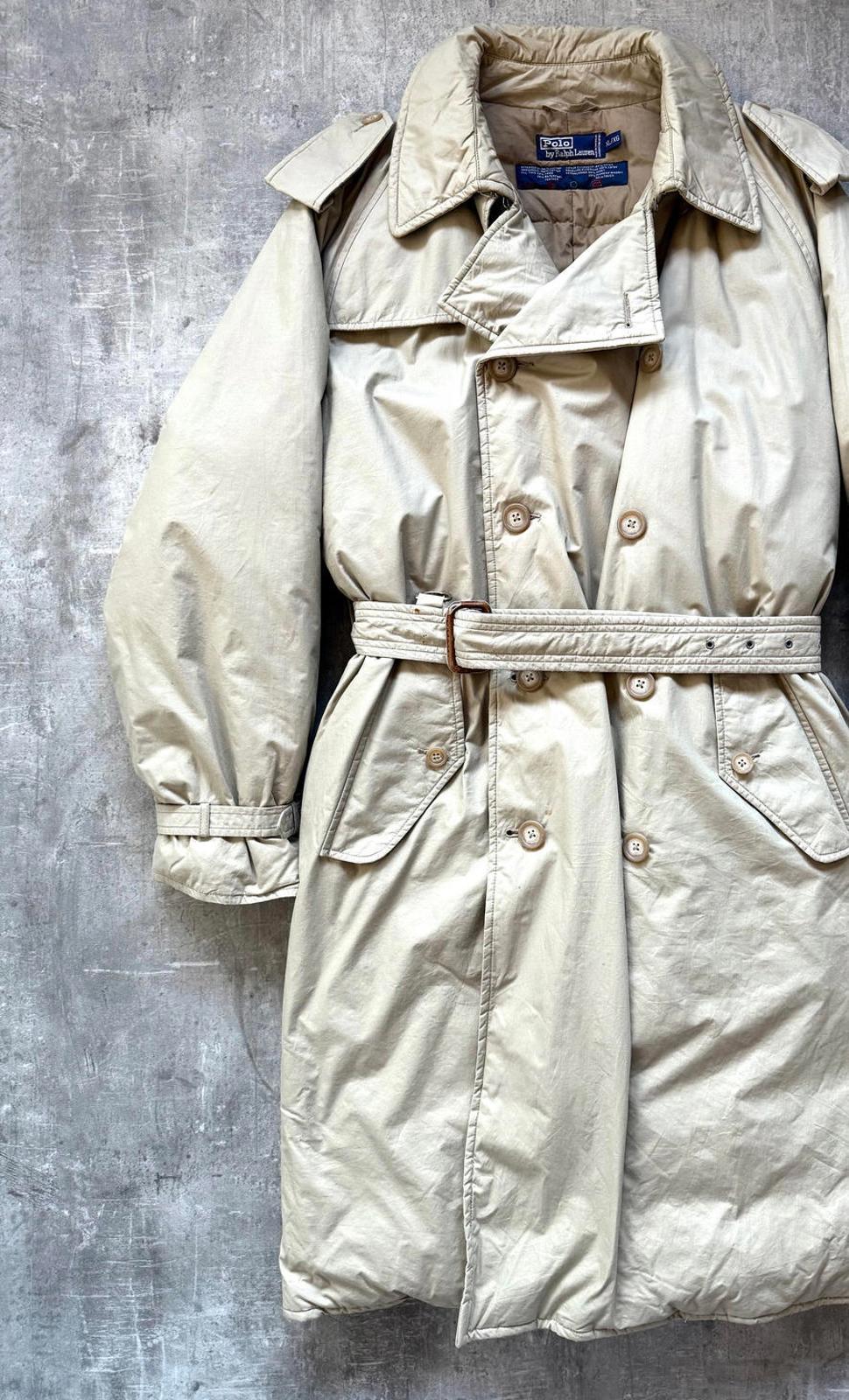1990's Polo Ralph Lauren Double Breasted Goose Down Belted Commander Trench Coat
