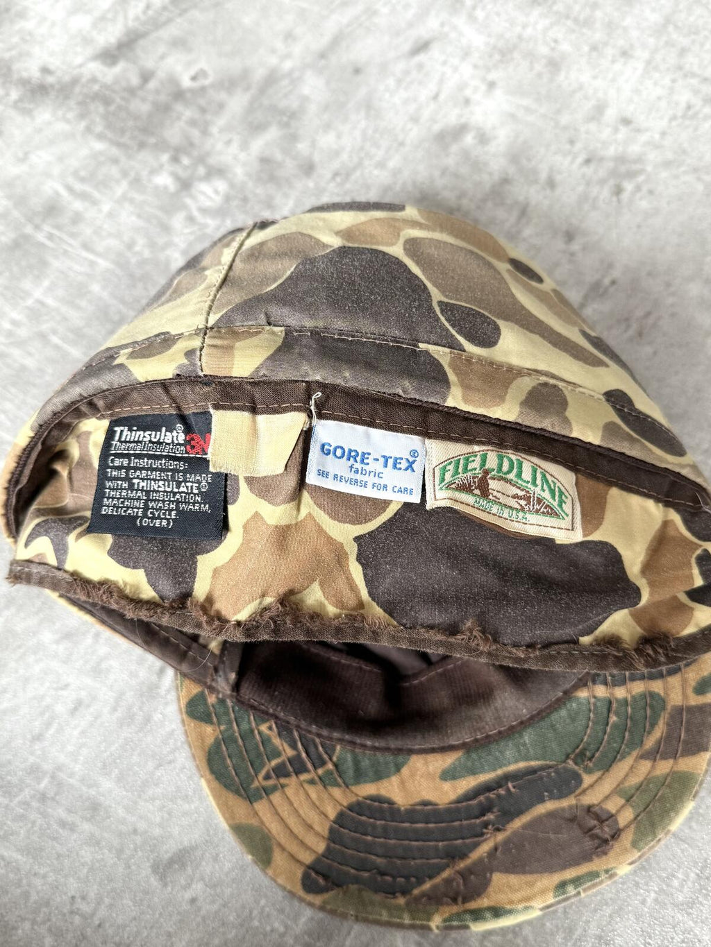 Vintage 1990’s Fieldline USA Duck Camo Canvas Goretex Sporting Cap.