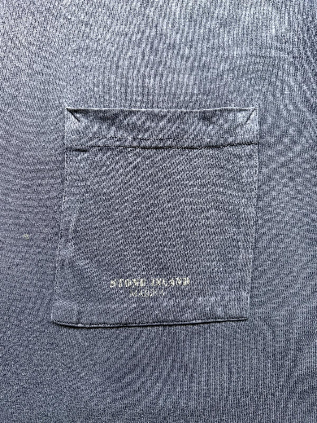 Vintage 80s Stone Island Marina Garment Dye Distressed Square Pocket Graphic Tee