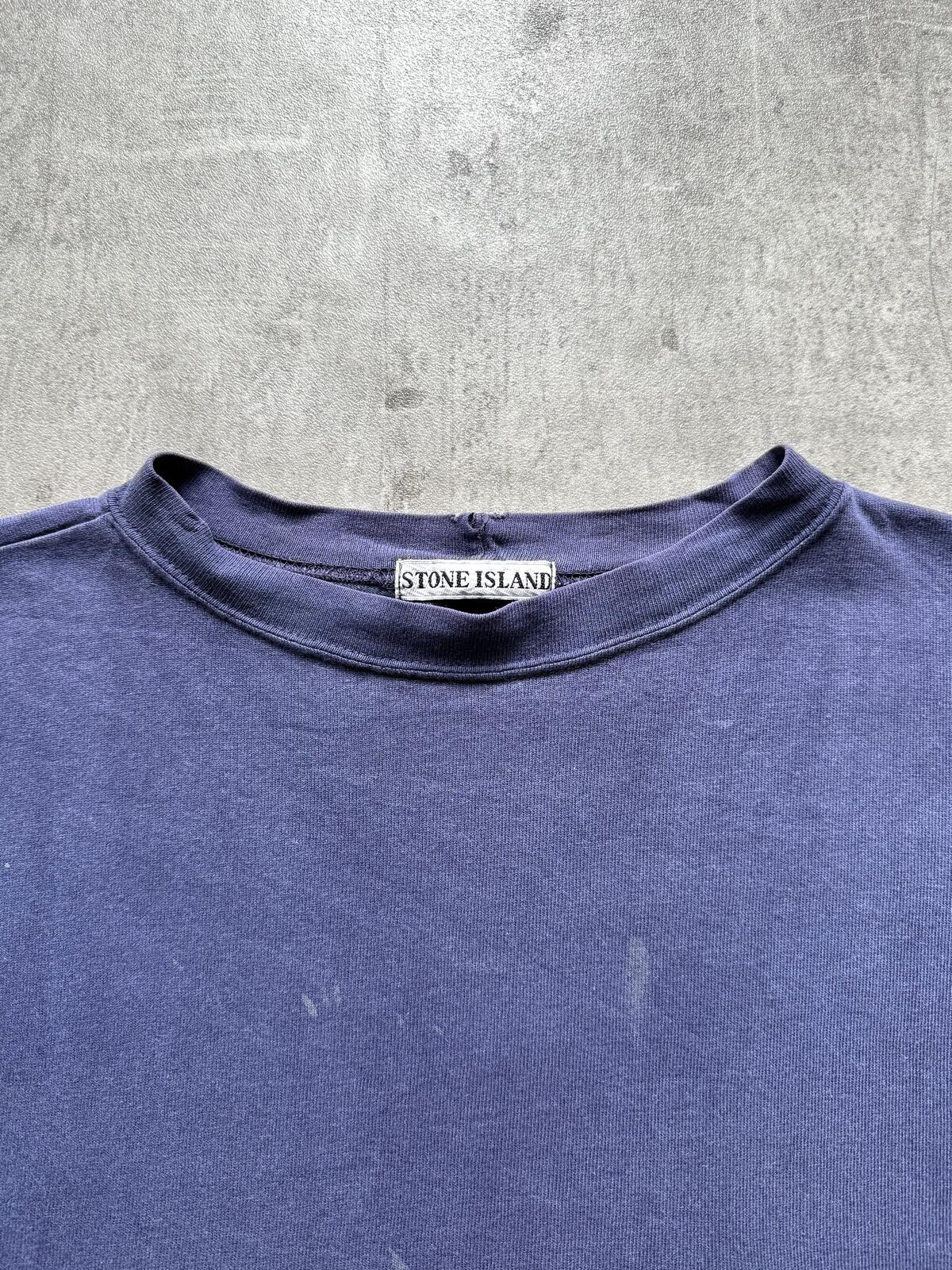 Vintage 80s Stone Island Marina Garment Dye Distressed Square Pocket Graphic Tee