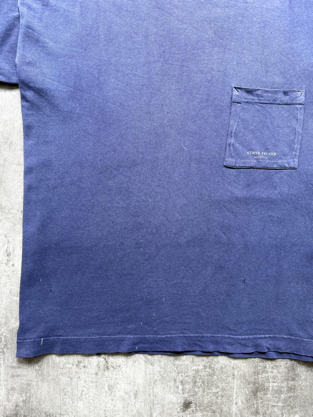 Vintage 80s Stone Island Marina Garment Dye Distressed Square Pocket Graphic Tee