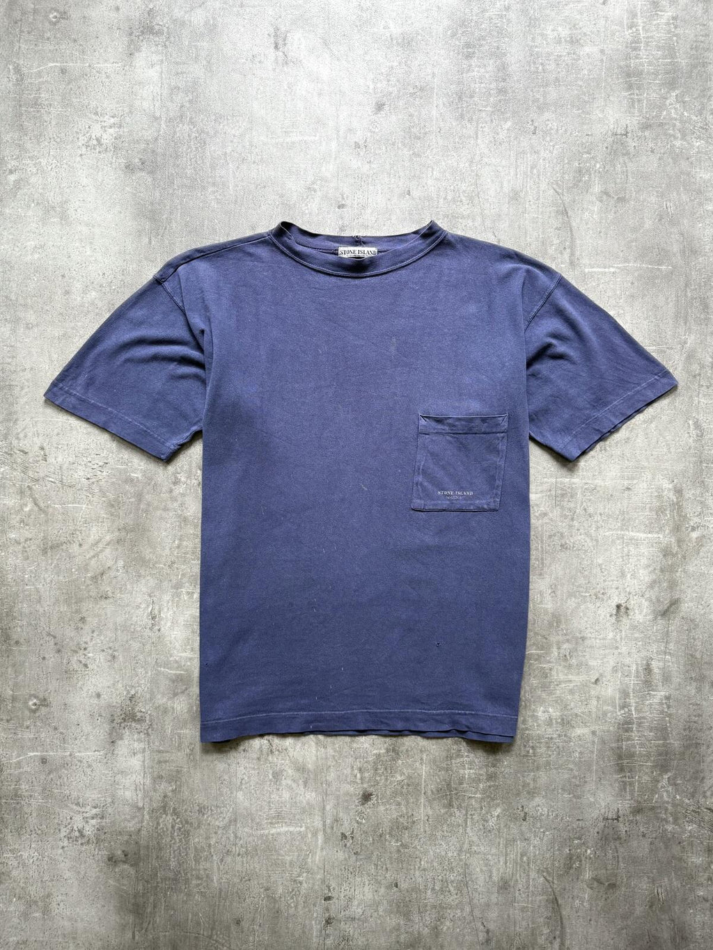 Vintage 80s Stone Island Marina Garment Dye Distressed Square Pocket Graphic Tee