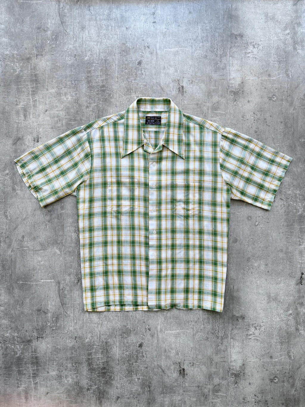 Vintage 70’s Sears USA Green Plaid Dagger Collar Cropped Two Pocket Summer Shirt