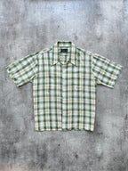 Vintage 70’s Sears USA Green Plaid Dagger Collar Cropped Two Pocket Summer Shirt