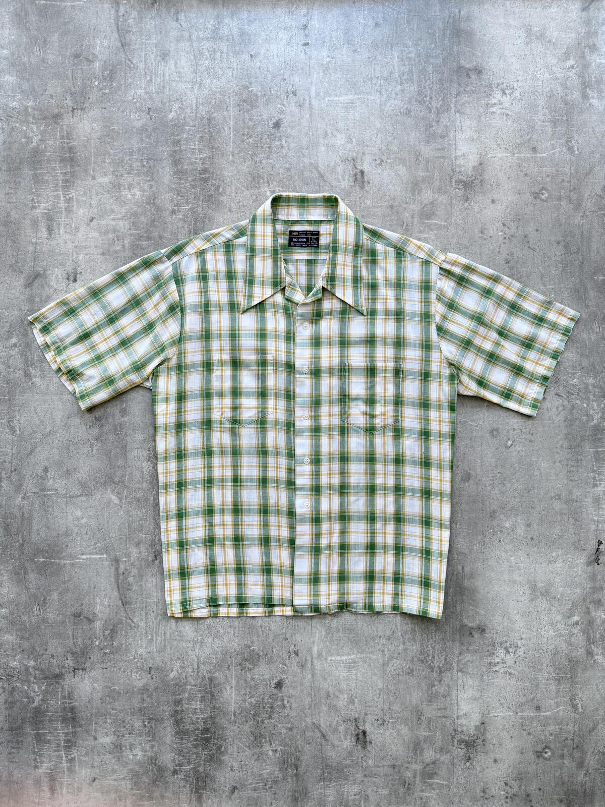 Vintage 70’s Sears USA Green Plaid Dagger Collar Cropped Two Pocket Summer Shirt
