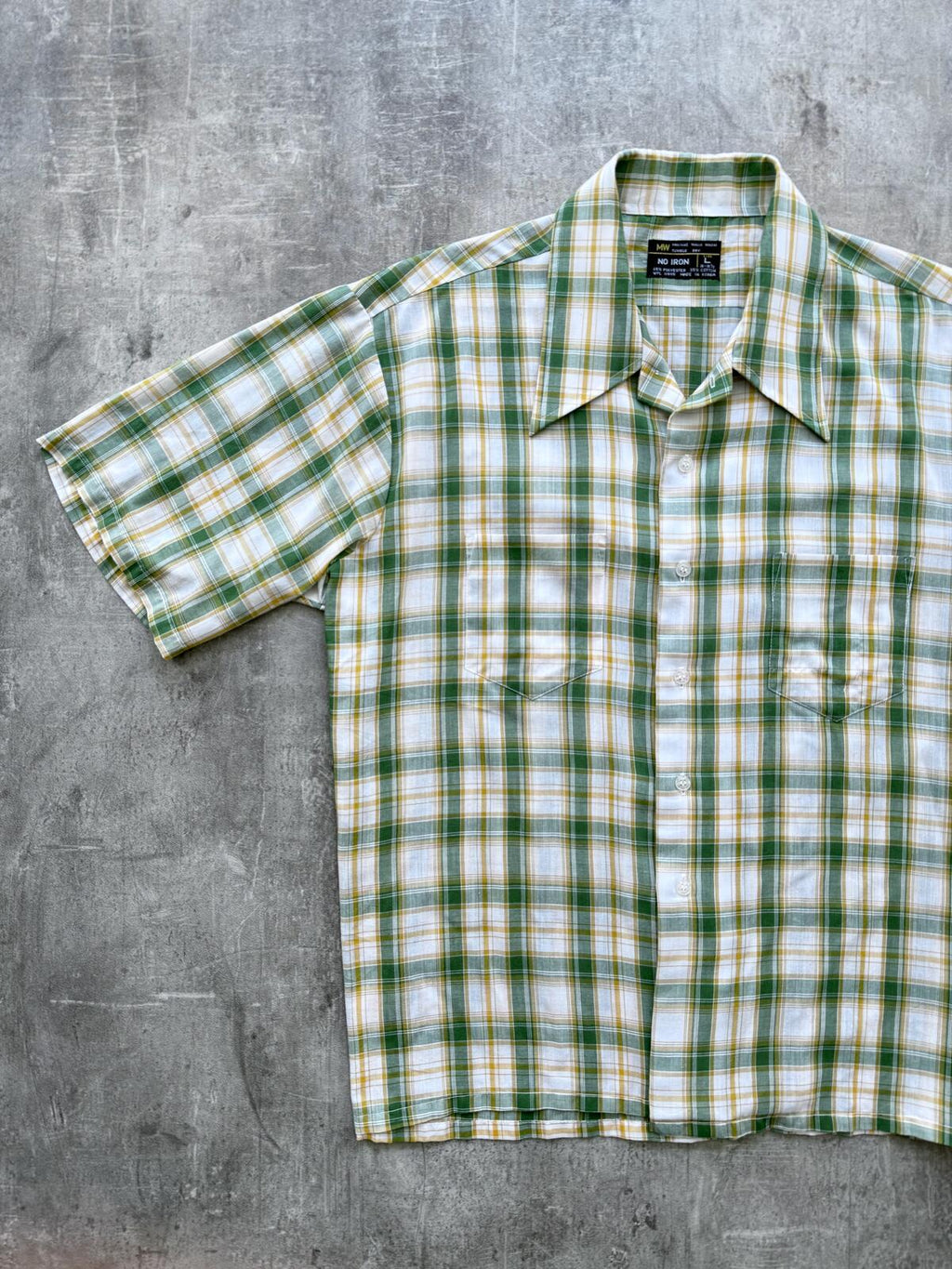 Vintage 70’s Sears USA Green Plaid Dagger Collar Cropped Two Pocket Summer Shirt