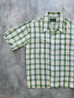 Vintage 70’s Sears USA Green Plaid Dagger Collar Cropped Two Pocket Summer Shirt