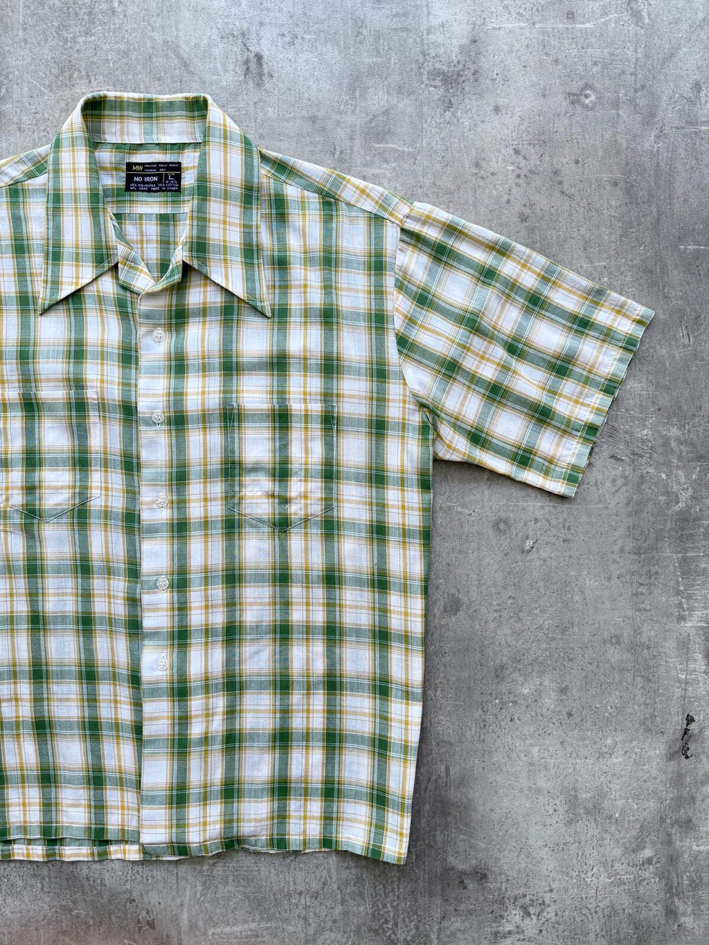 Vintage 70’s Sears USA Green Plaid Dagger Collar Cropped Two Pocket Summer Shirt