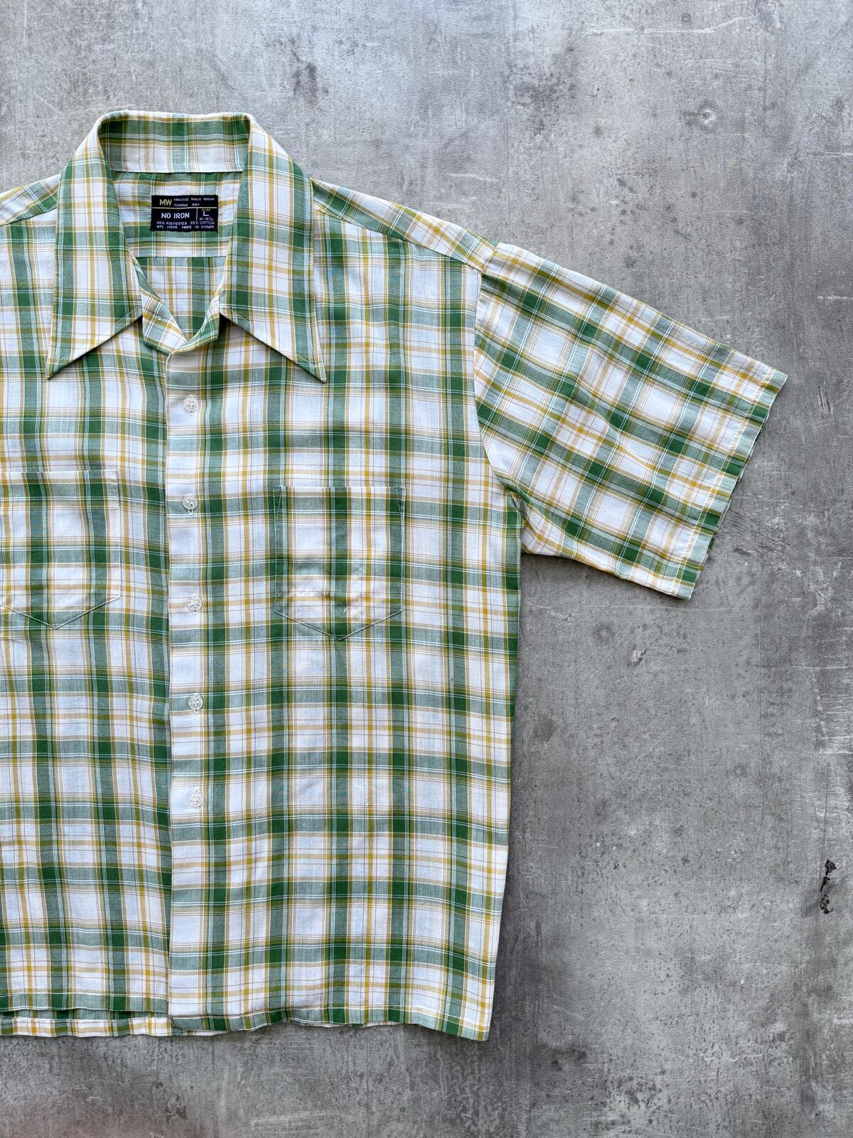 Vintage 70’s Sears USA Green Plaid Dagger Collar Cropped Two Pocket Summer Shirt