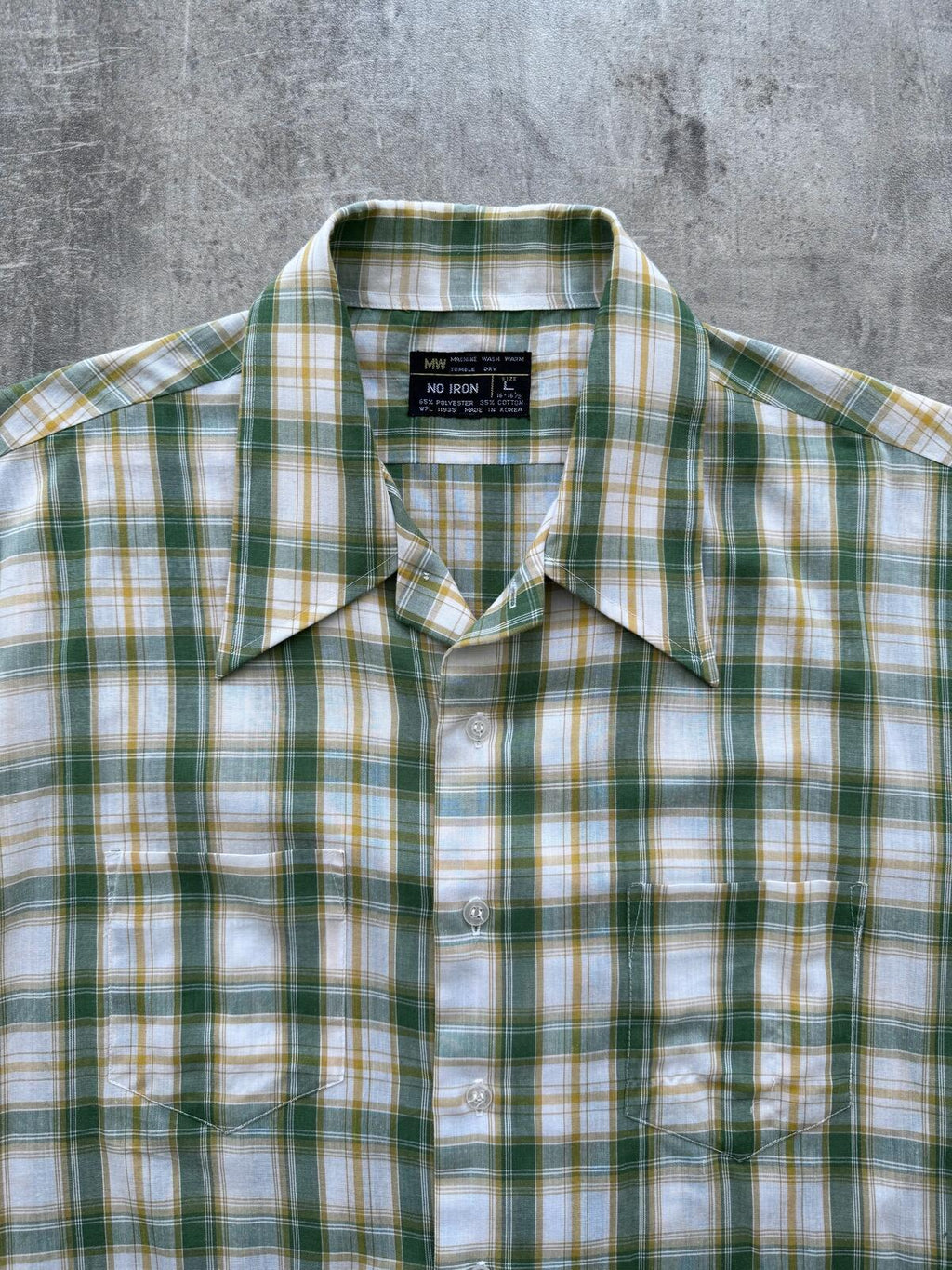 Vintage 70’s Sears USA Green Plaid Dagger Collar Cropped Two Pocket Summer Shirt