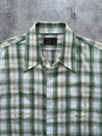 Vintage 70’s Sears USA Green Plaid Dagger Collar Cropped Two Pocket Summer Shirt