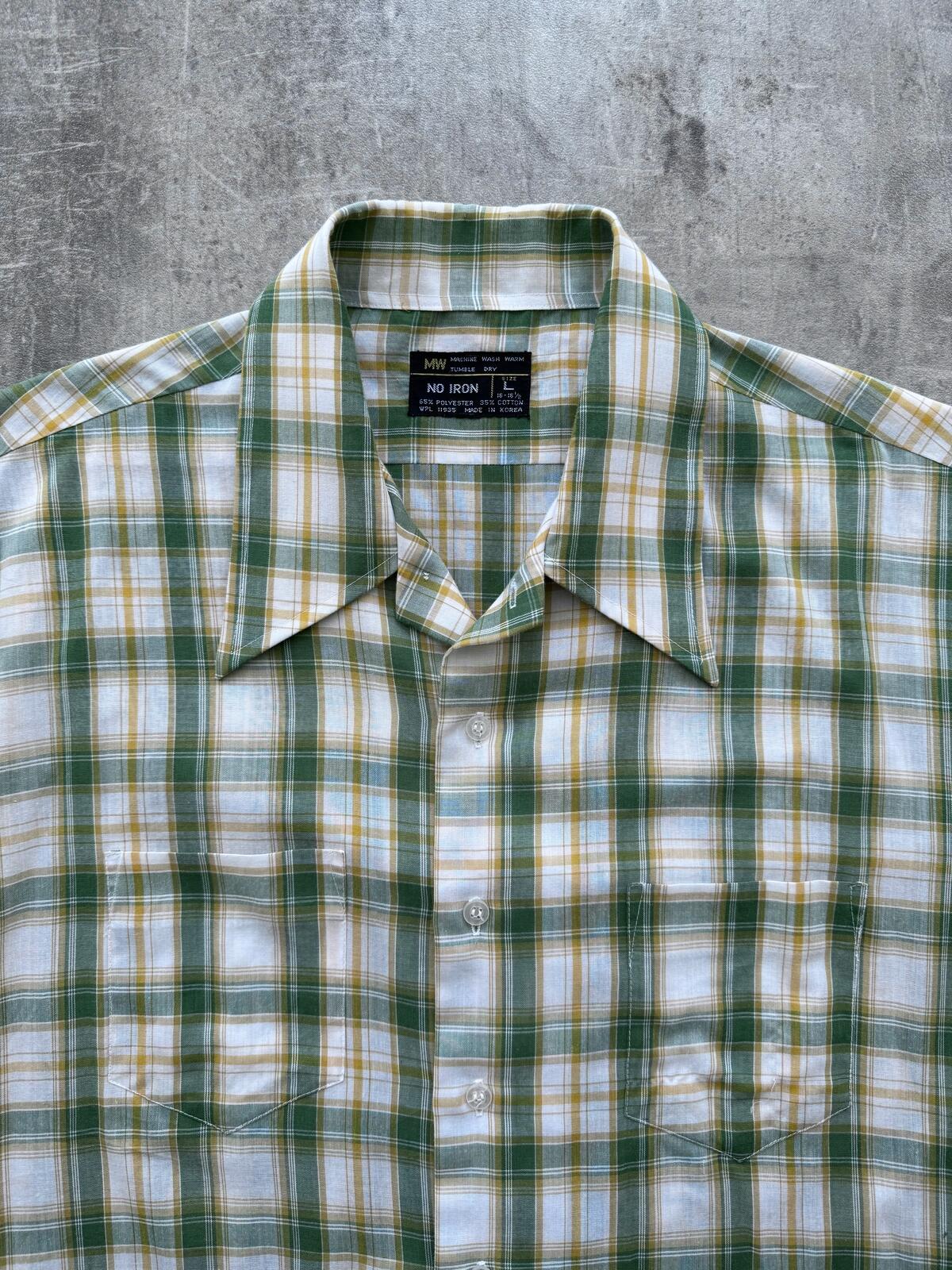Vintage 70’s Sears USA Green Plaid Dagger Collar Cropped Two Pocket Summer Shirt