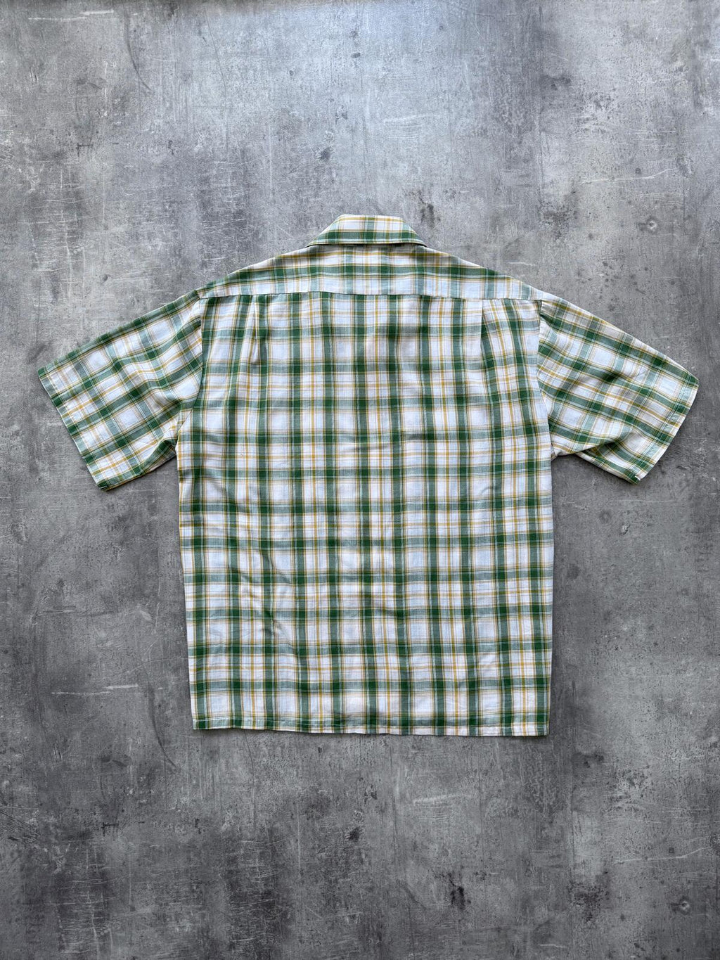 Vintage 70’s Sears USA Green Plaid Dagger Collar Cropped Two Pocket Summer Shirt