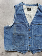 Vintage 1970’s Maverick USA Pile Fleece Lined Sanforised Denim Button Down Vest.