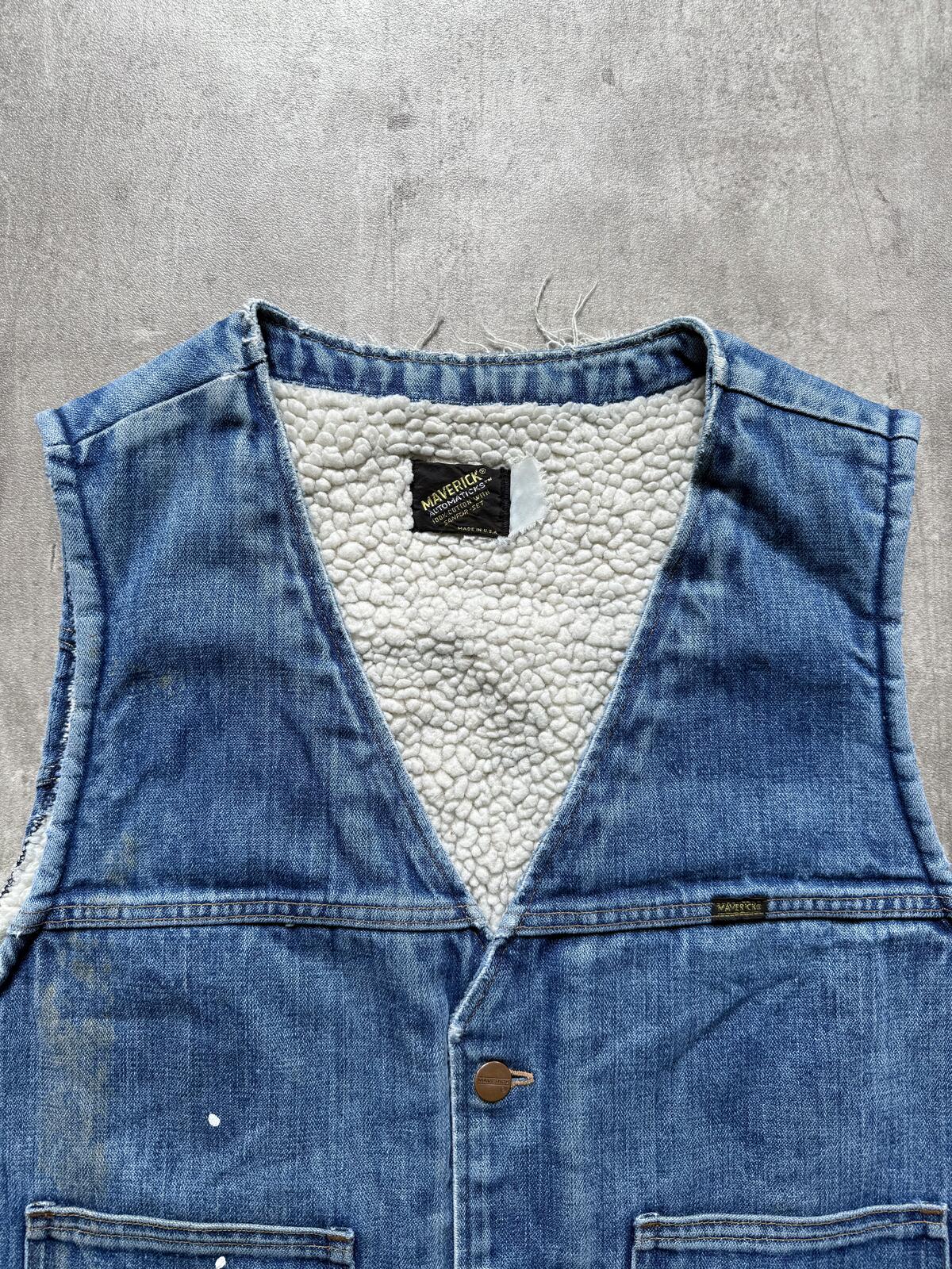 Vintage 1970’s Maverick USA Pile Fleece Lined Sanforised Denim Button Down Vest.