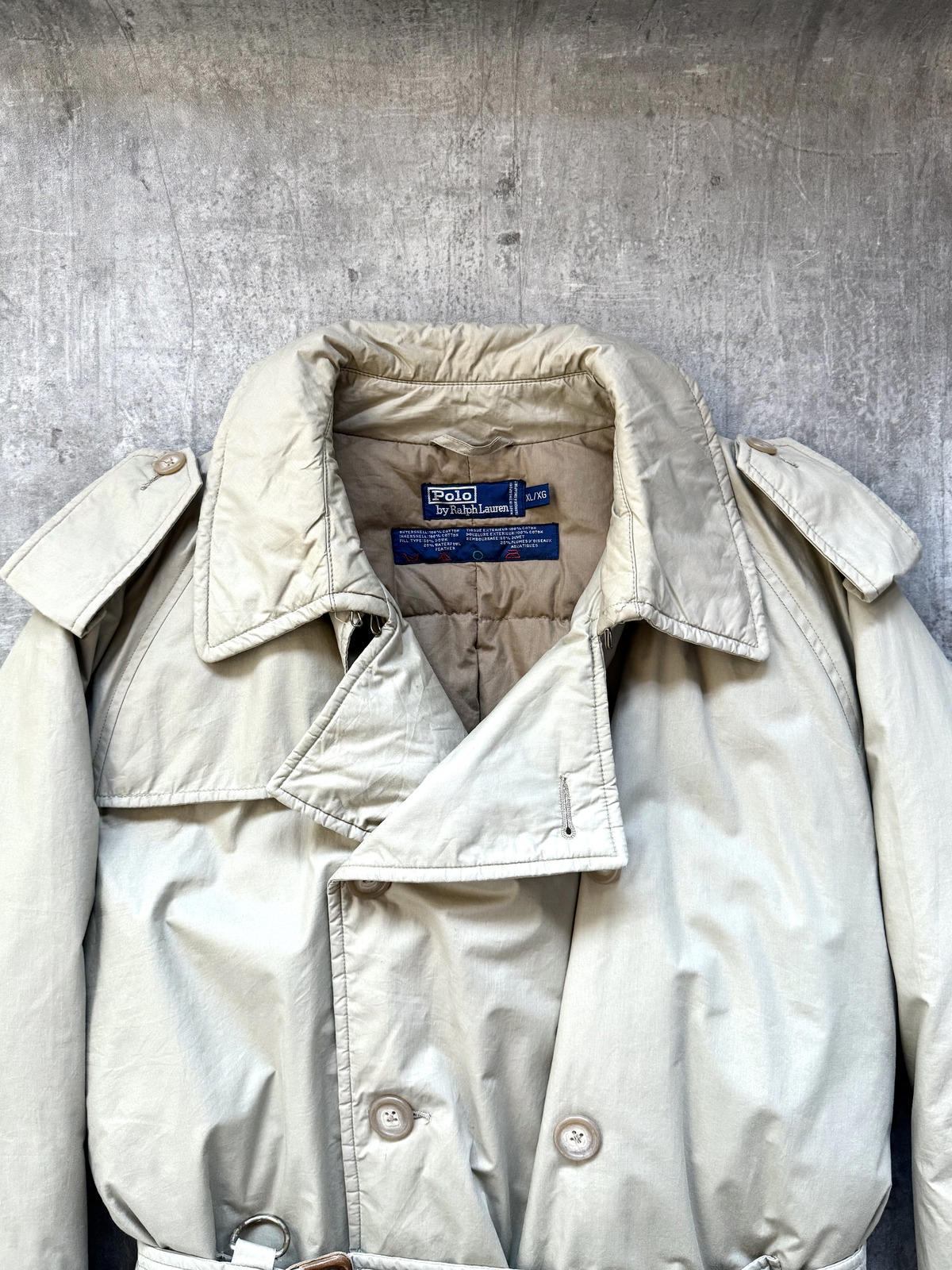 1990's Polo Ralph Lauren Double Breasted Goose Down Belted Commander Trench Coat