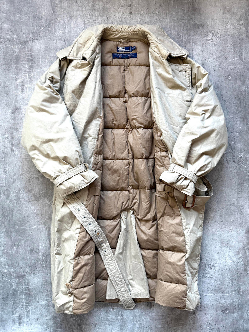 1990's Polo Ralph Lauren Double Breasted Goose Down Belted Commander Trench Coat