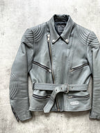 Vintage 1980's German Moto Dress Grey Leather Belted Motorcycle Jacket.