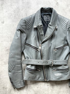 Vintage 1980's German Moto Dress Grey Leather Belted Motorcycle Jacket.