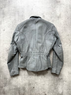 Vintage 1980's German Moto Dress Grey Leather Belted Motorcycle Jacket.