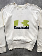 Vintage 70s 80s Kawasaki Japan Motorcycles Cropped Graphic Raglan Sweatshirt.