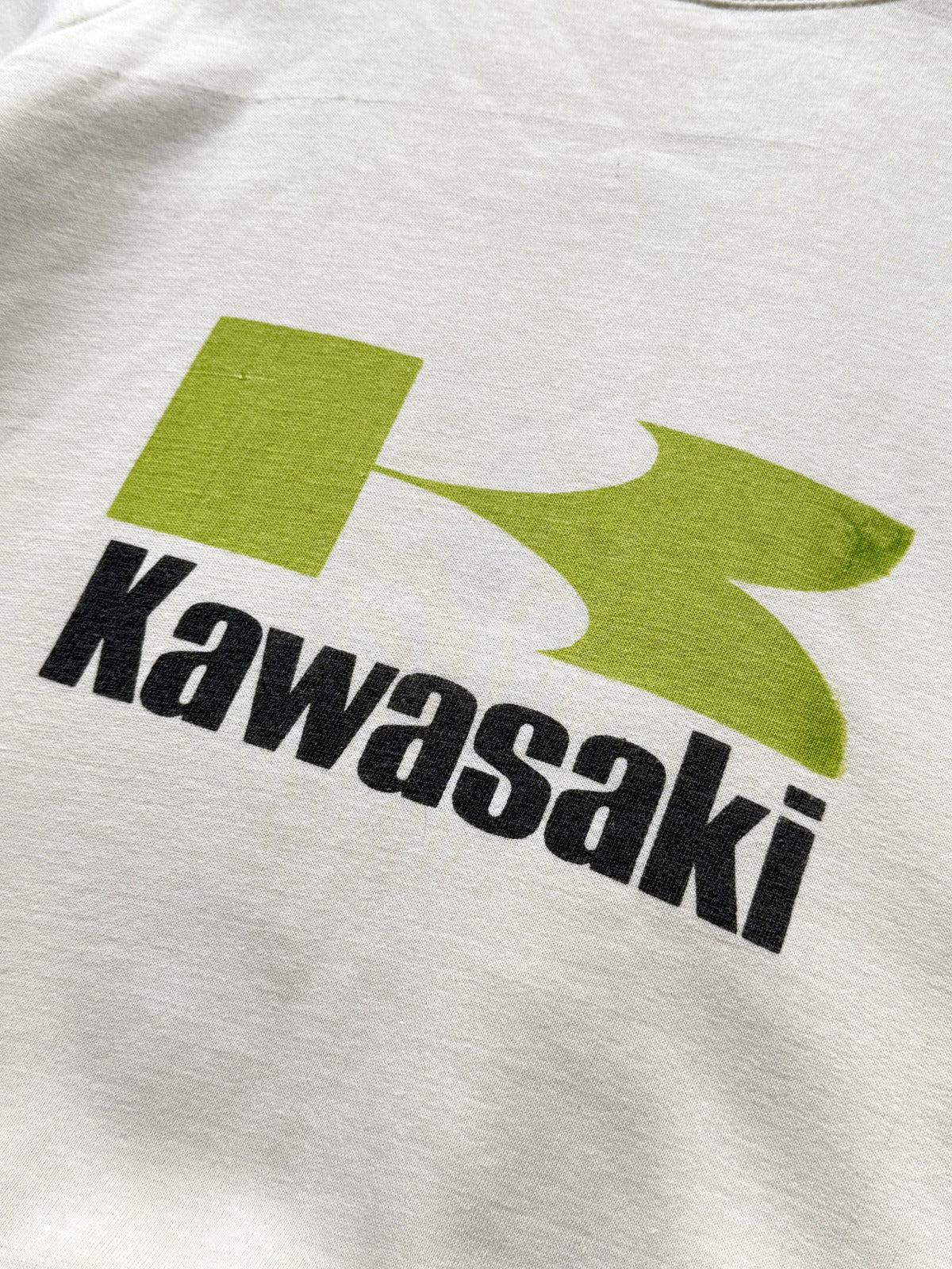 Vintage 70s 80s Kawasaki Japan Motorcycles Cropped Graphic Raglan Sweatshirt.
