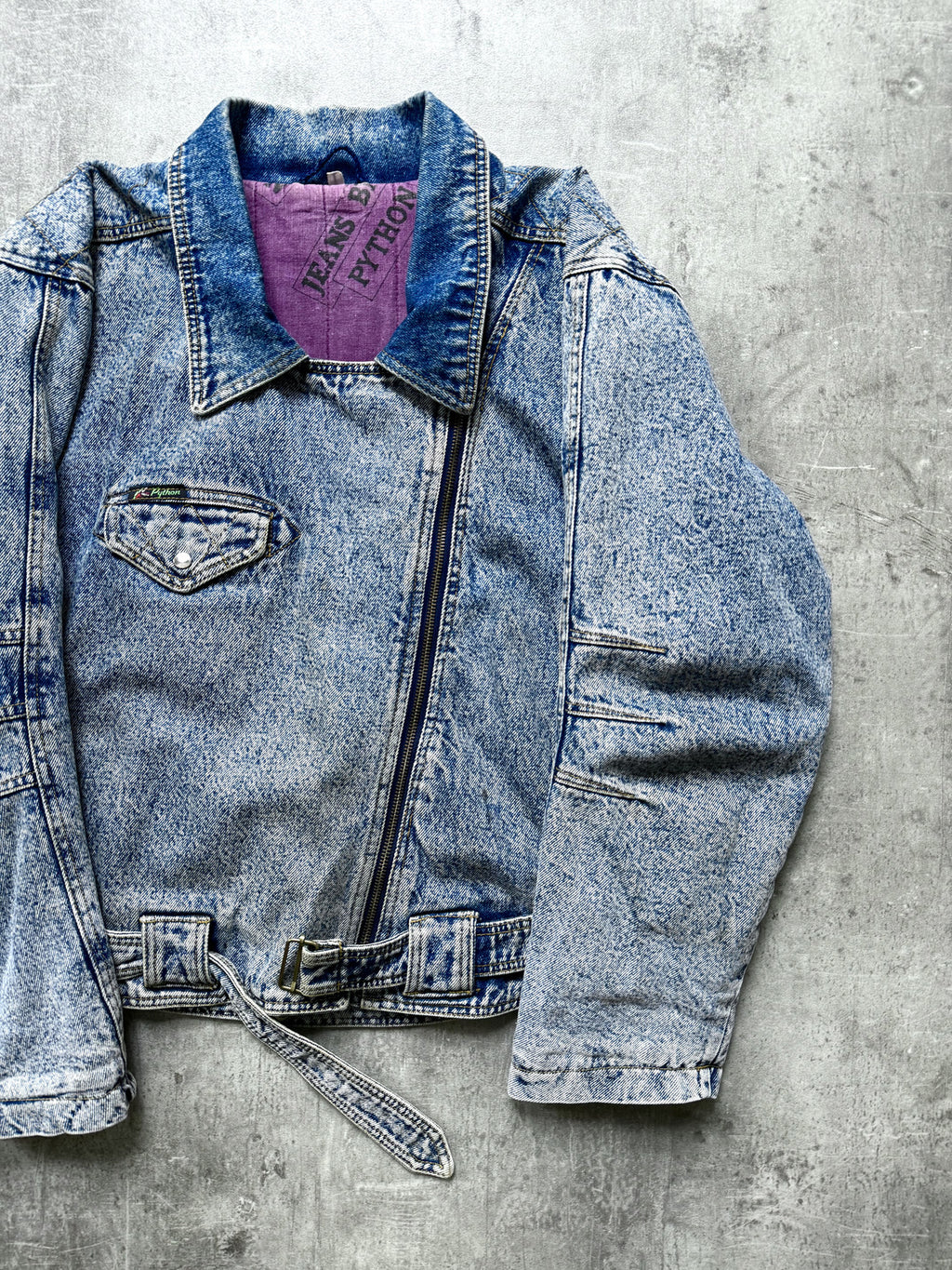 Vintage 1980’s Python Jeans Italian Belted Asymmetrical Motorcycle Denim Blouson