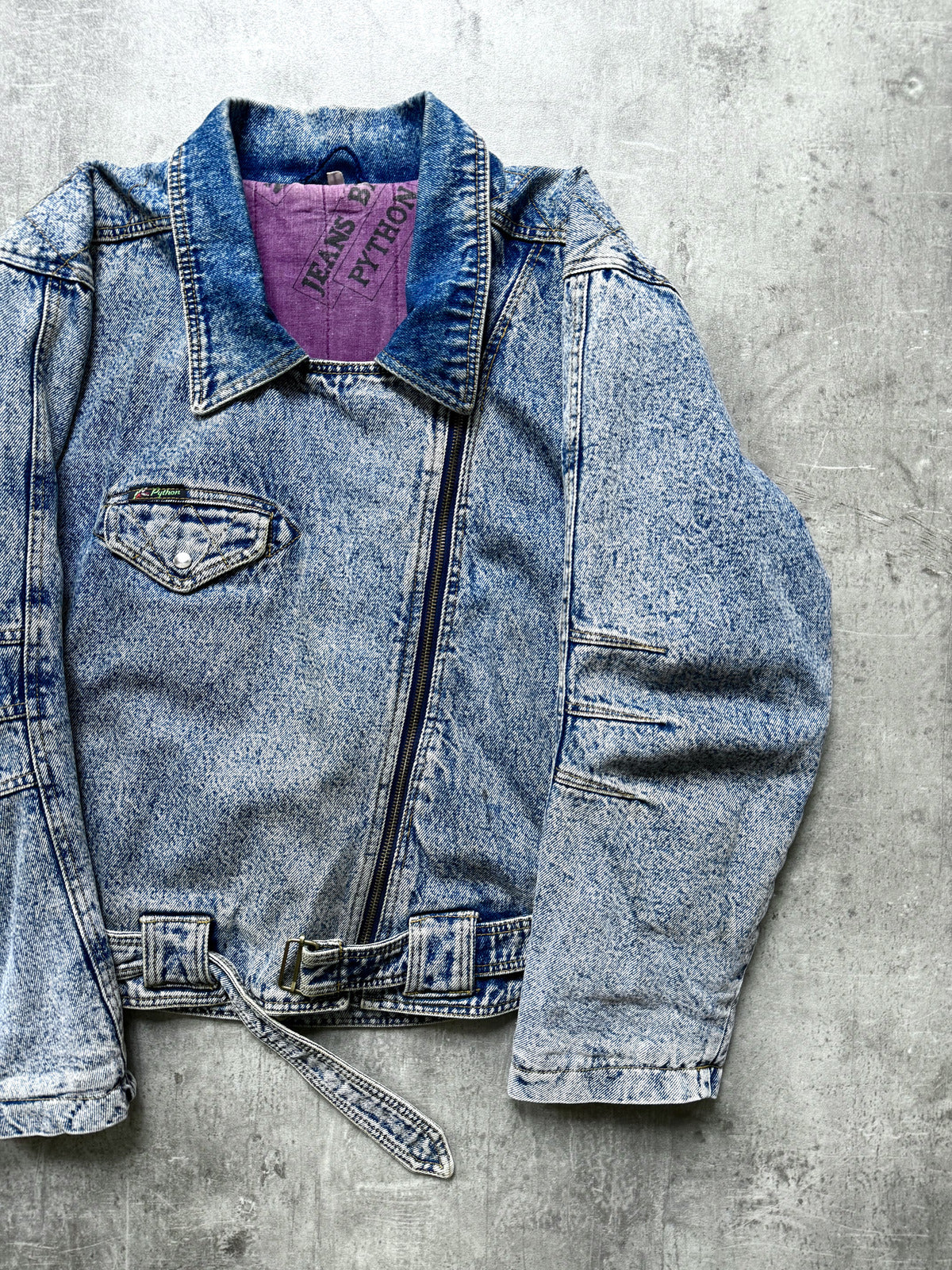 Vintage 1980’s Python Jeans Italian Belted Asymmetrical Motorcycle Denim Blouson