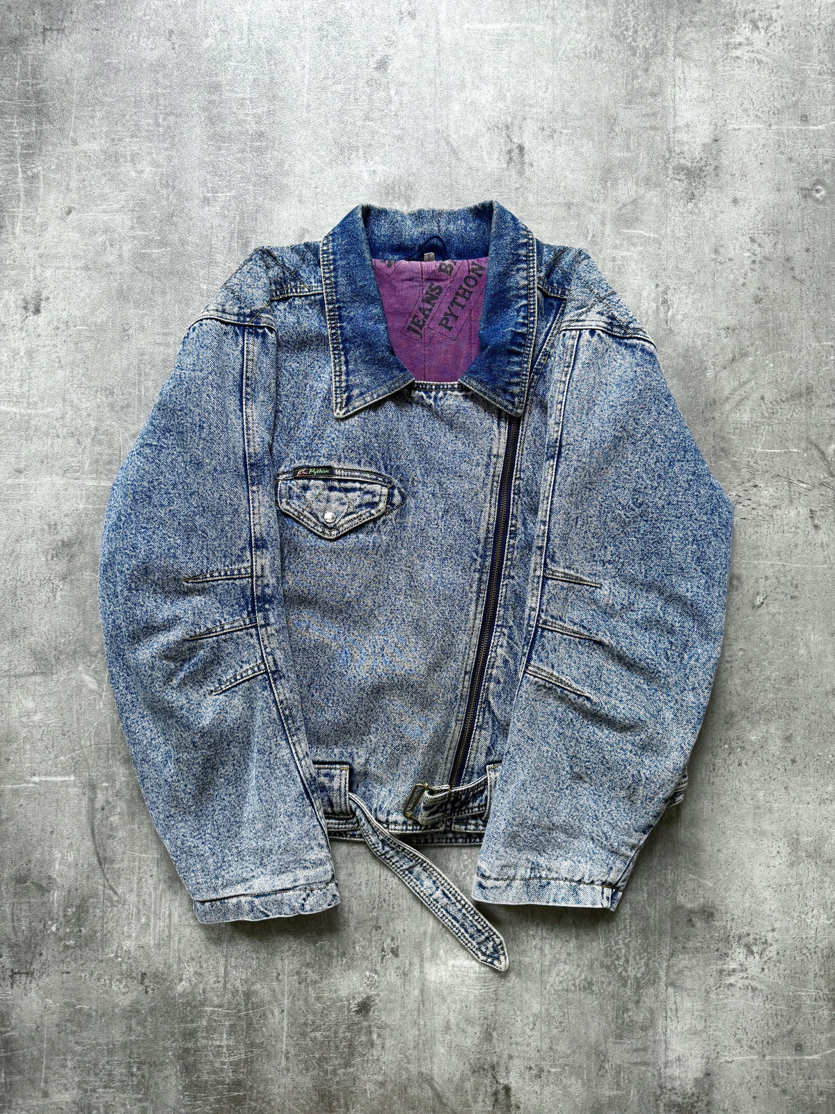 Vintage 1980’s Python Jeans Italian Belted Asymmetrical Motorcycle Denim Blouson