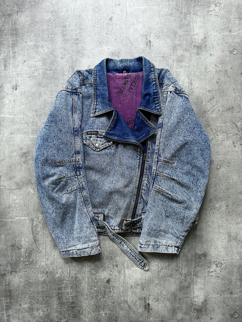 Vintage 1980’s Python Jeans Italian Belted Asymmetrical Motorcycle Denim Blouson