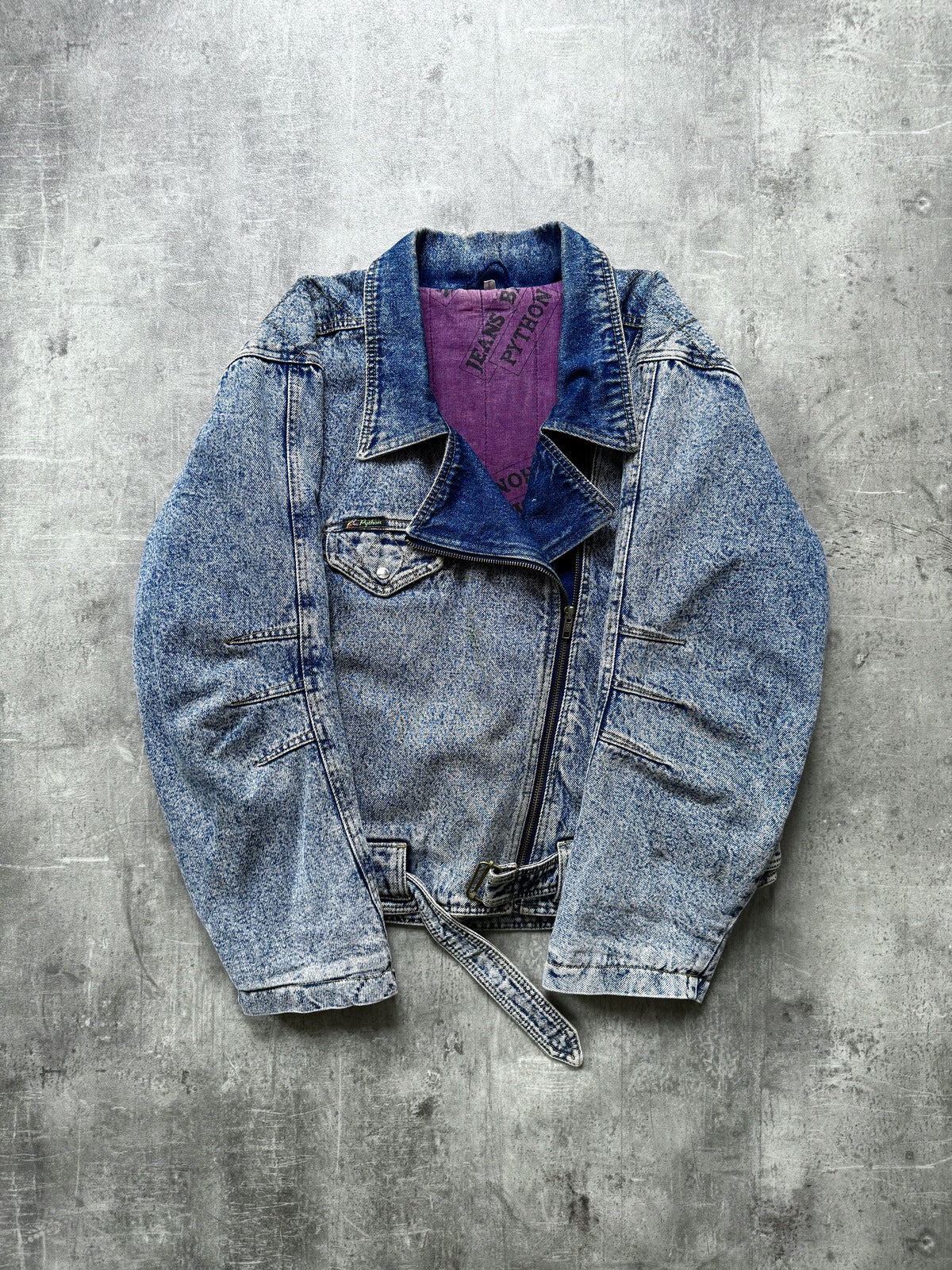 Vintage 1980’s Python Jeans Italian Belted Asymmetrical Motorcycle Denim Blouson