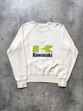Vintage 70s 80s Kawasaki Japan Motorcycles Cropped Graphic Raglan Sweatshirt.