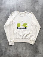 Vintage 70s 80s Kawasaki Japan Motorcycles Cropped Graphic Raglan Sweatshirt.