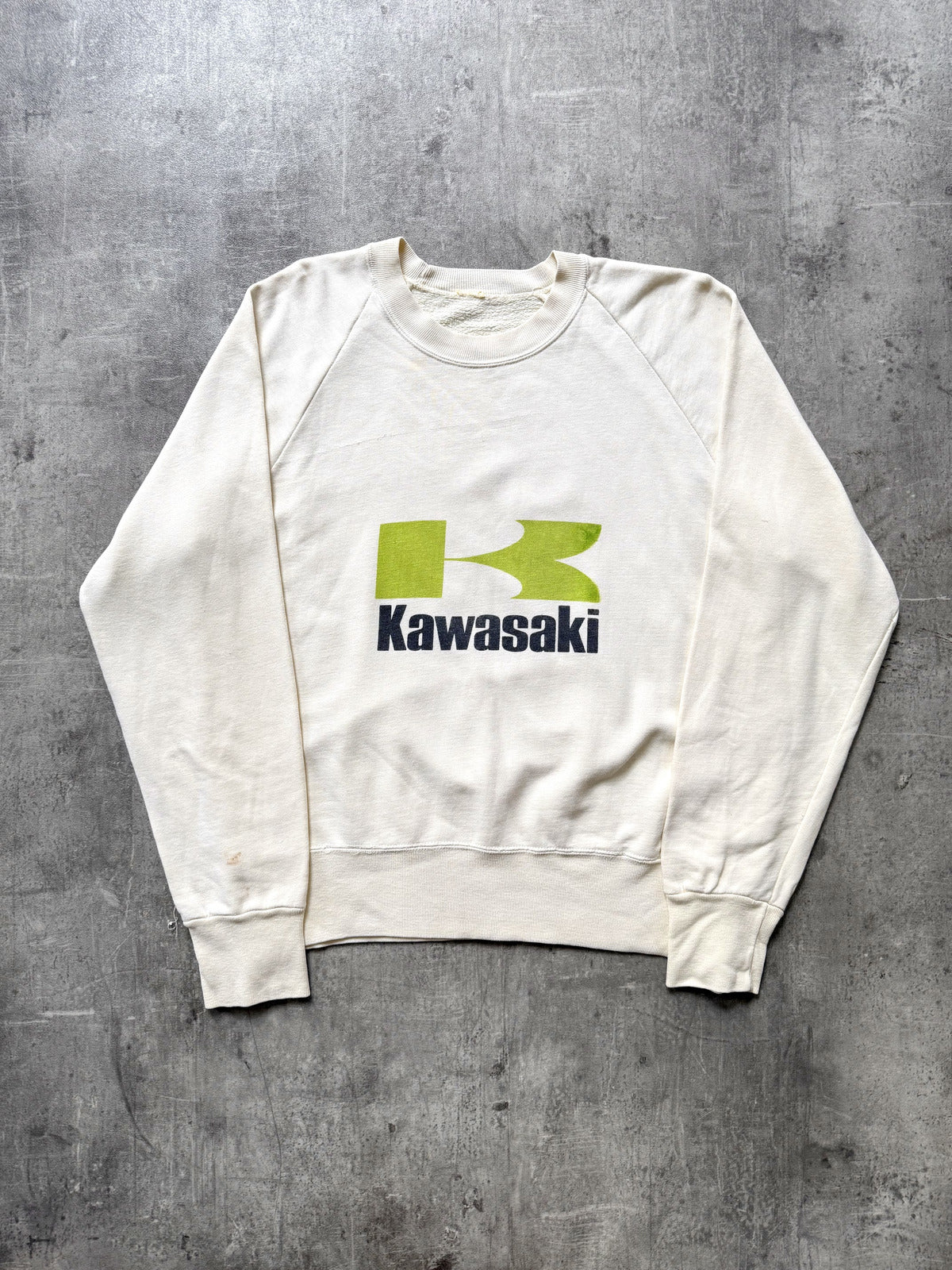 Vintage 70s 80s Kawasaki Japan Motorcycles Cropped Graphic Raglan Sweatshirt.