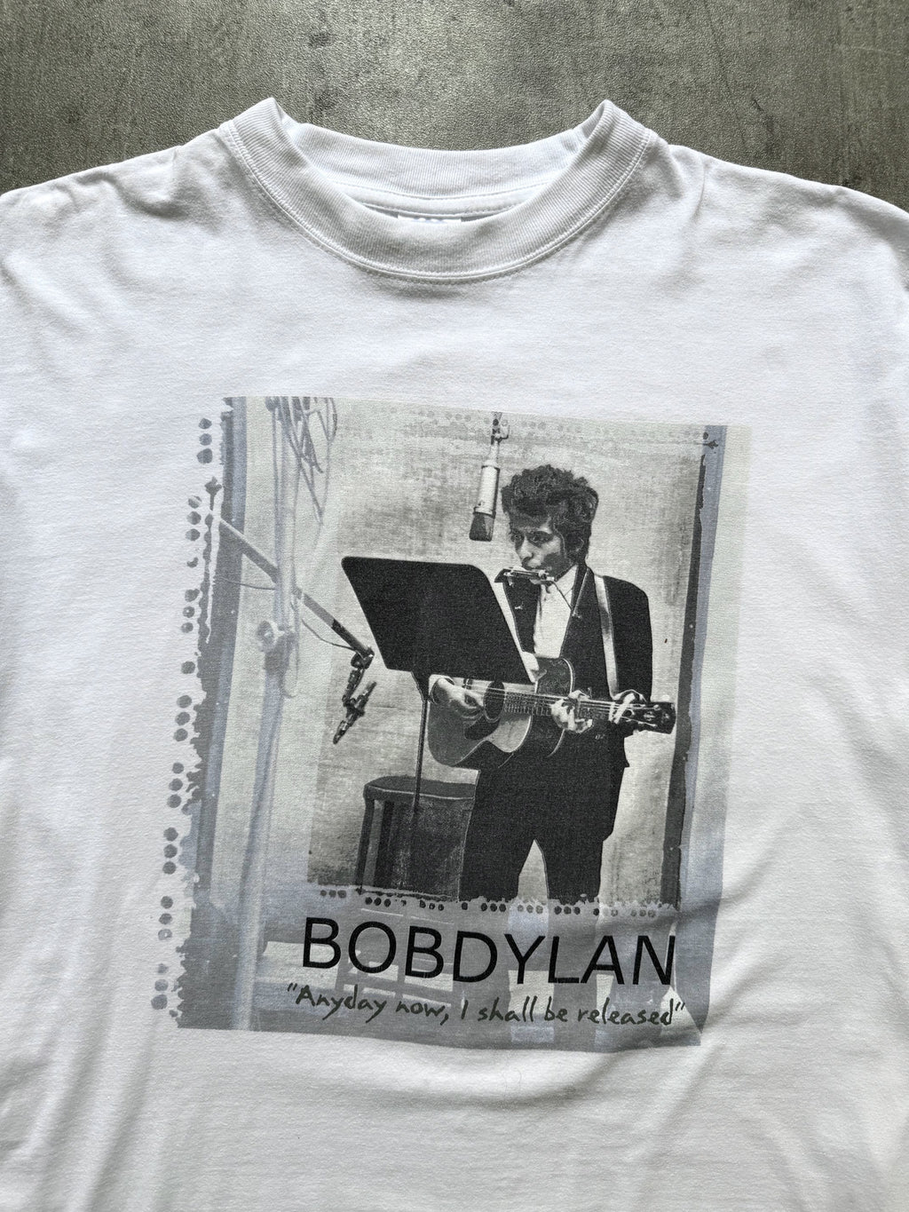 Vintage 1990s Bob Dylan "Anyday Now, I Shall Be Released" Graphic Blue Grape Tee