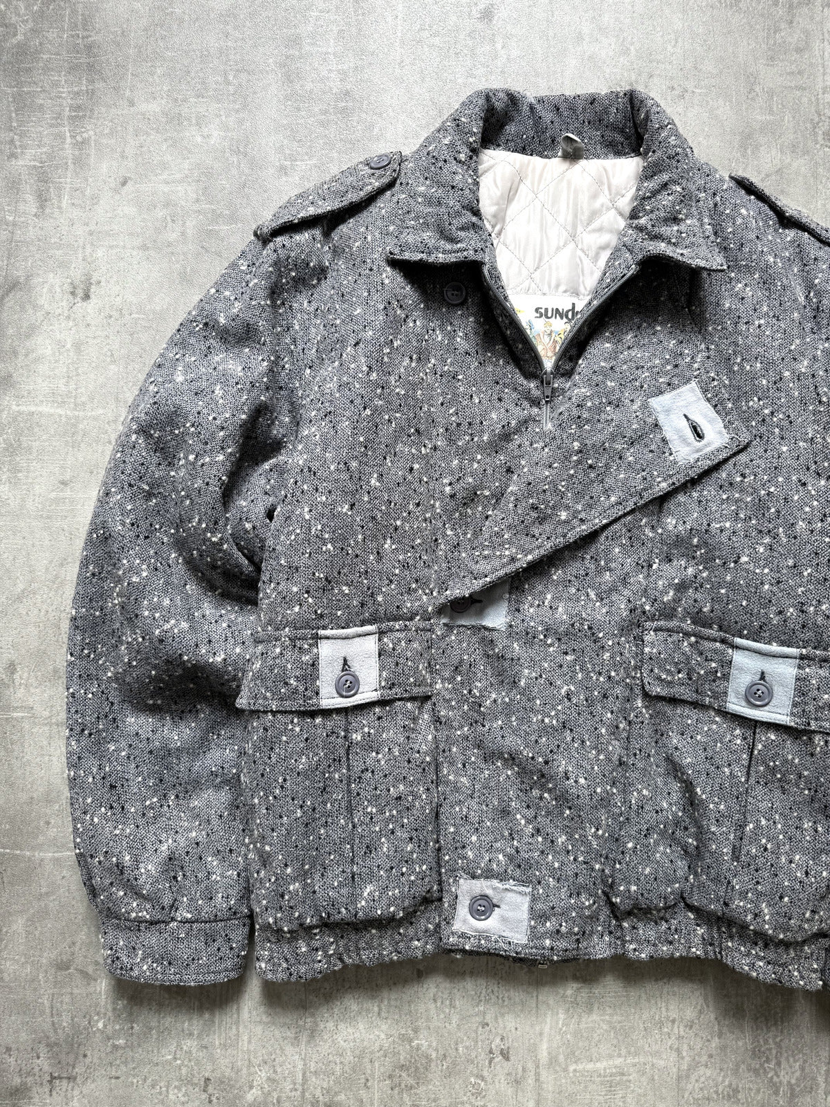 Vintage 1980s Sundenim Italian Salt & Pepper Tweed Quilted Flight Bomber Blouson