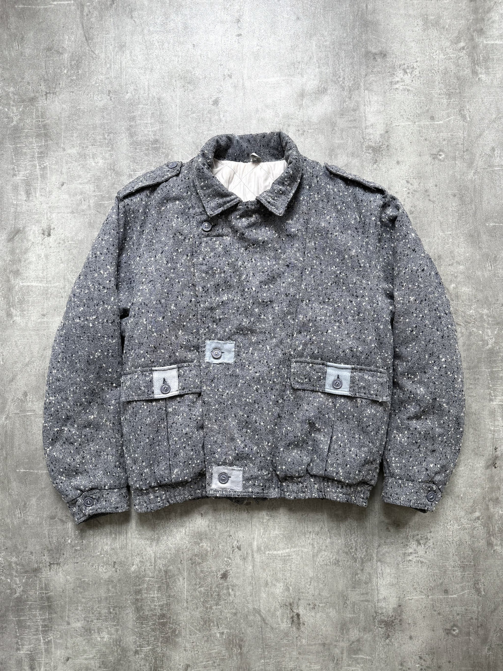 Vintage 1980s Sundenim Italian Salt & Pepper Tweed Quilted Flight Bomber Blouson