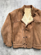 Vintage 1970's Italian Avant Garde Shearling Cropped Asymmetrical Bomber Jacket.
