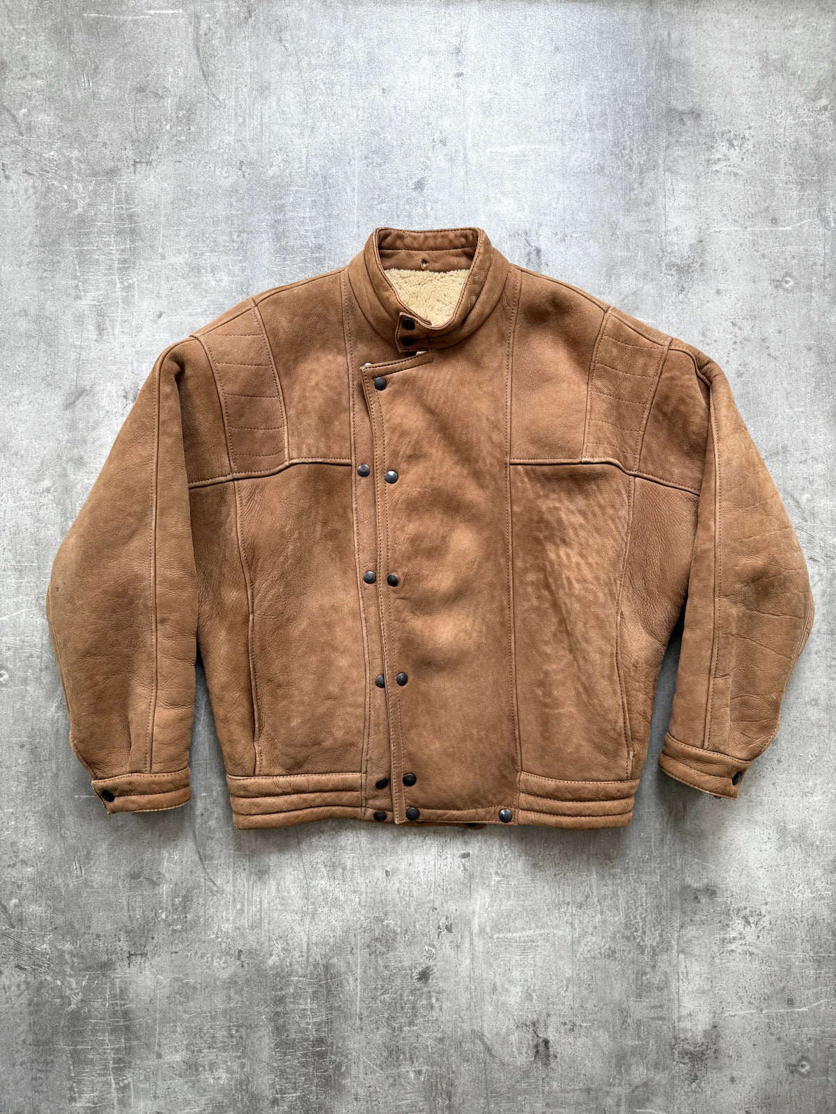 Vintage 1970's Italian Avant Garde Shearling Cropped Asymmetrical Bomber Jacket.