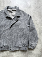 Vintage 70s West German Chevron Herringbone Tweed Wool Blouson Harrington Jacket