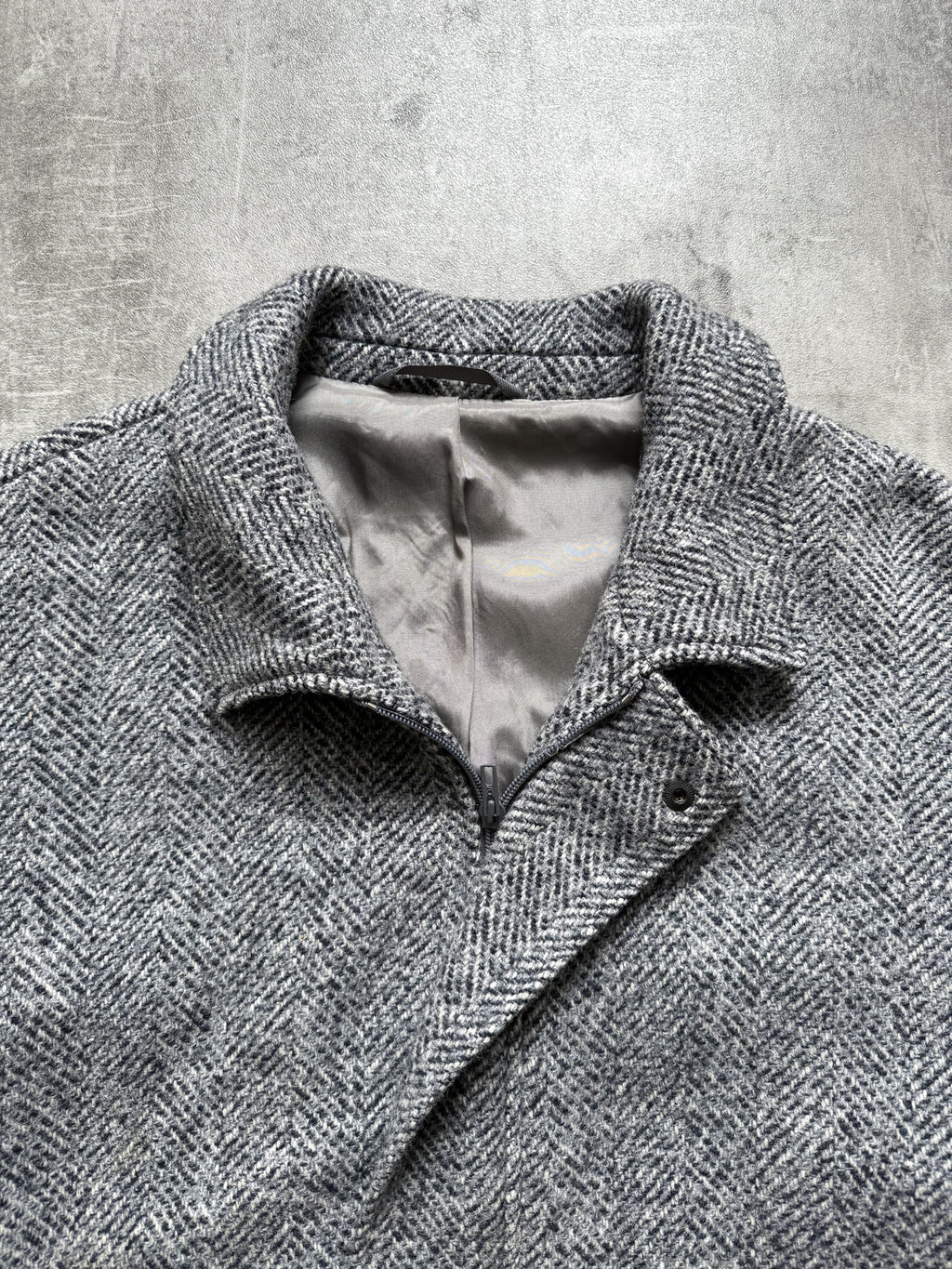 Vintage 70s West German Chevron Herringbone Tweed Wool Blouson Harrington Jacket