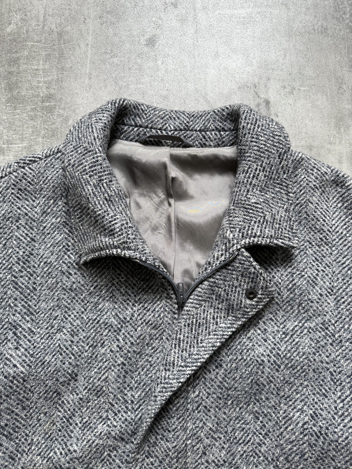 Vintage 70s West German Chevron Herringbone Tweed Wool Blouson Harrington Jacket