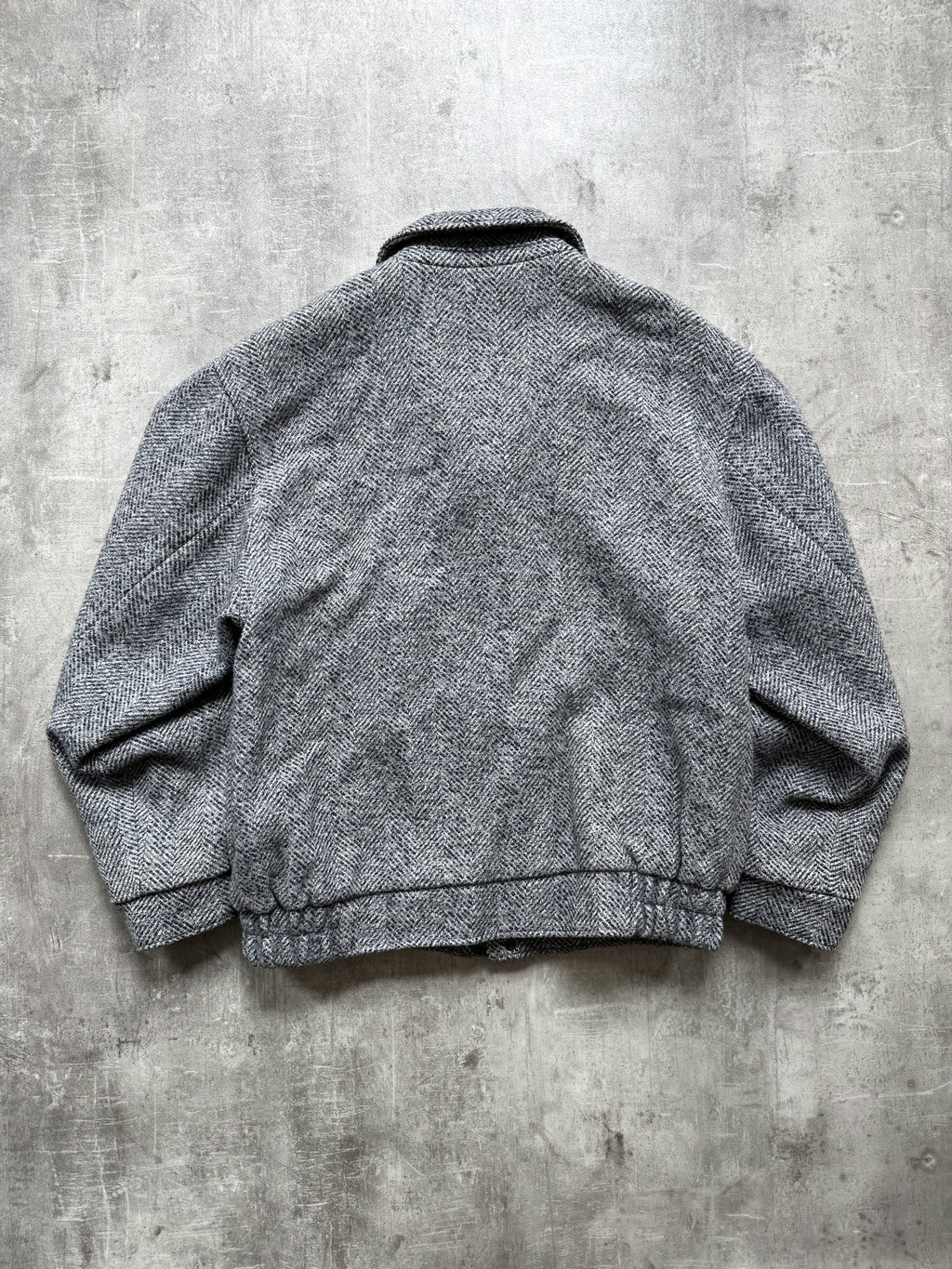 Vintage 70s West German Chevron Herringbone Tweed Wool Blouson Harrington Jacket