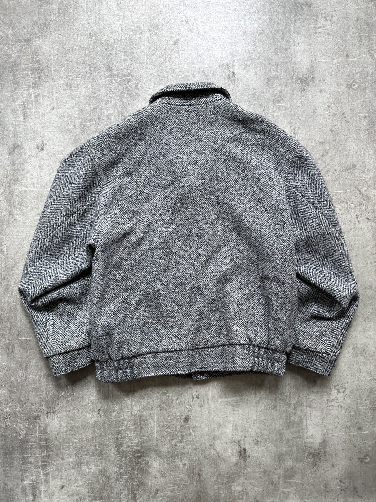 Vintage 70s West German Chevron Herringbone Tweed Wool Blouson Harrington Jacket