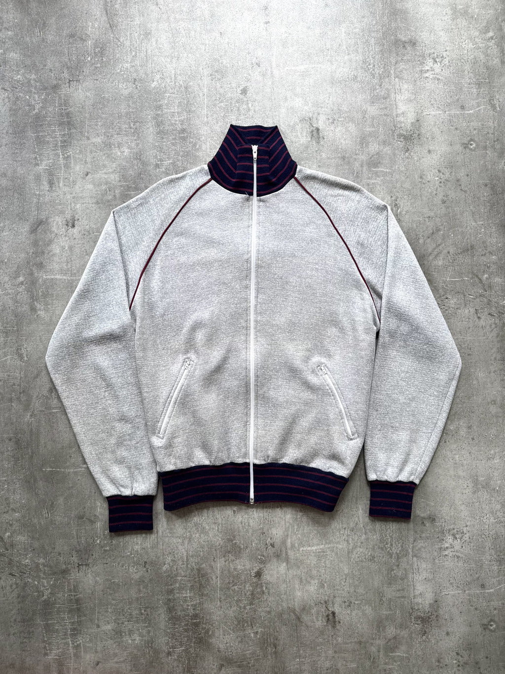 Vintage 1980's Rodeo Fleece Lined Raglan Sleeve Stripe Collar Track Sweatshirt.
