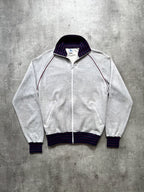 Vintage 1980's Rodeo Fleece Lined Raglan Sleeve Stripe Collar Track Sweatshirt.