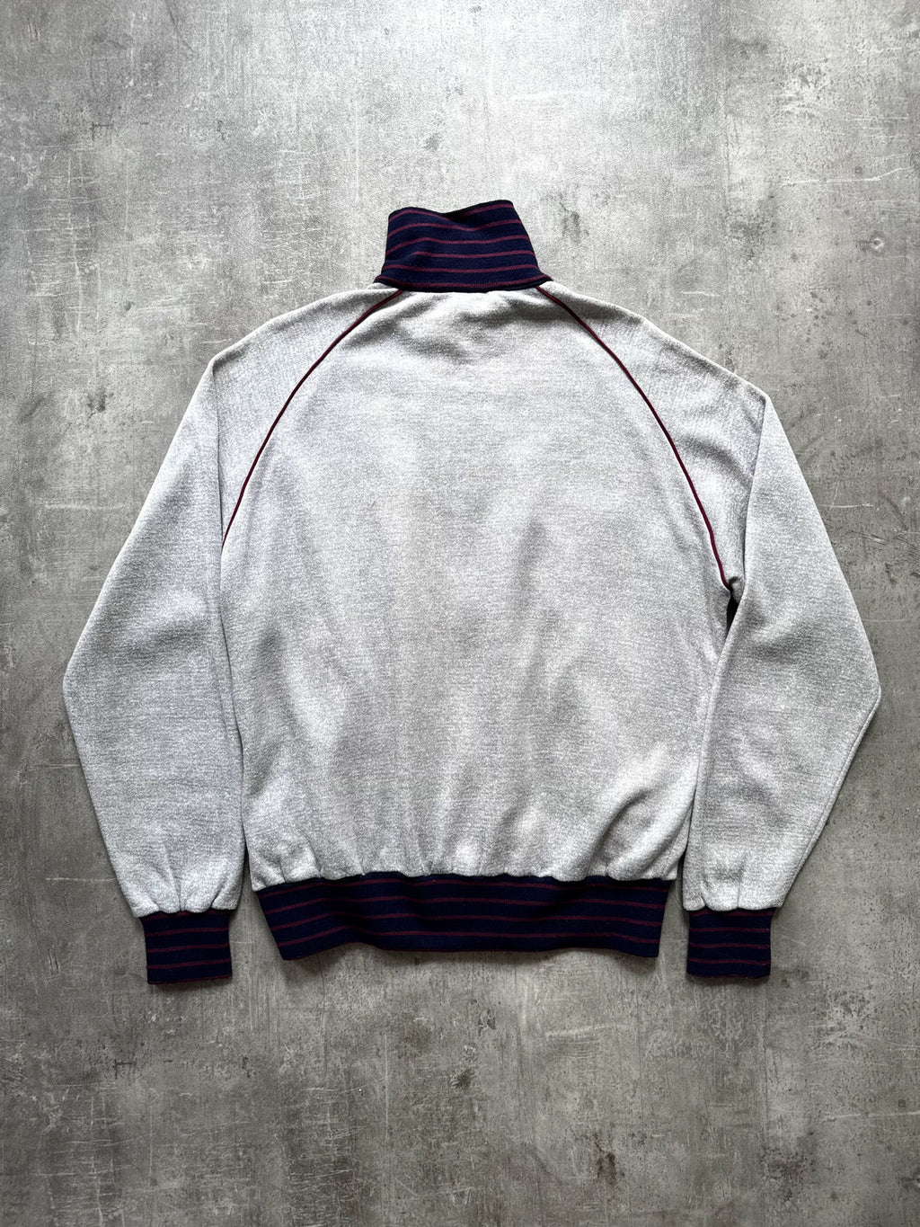 Vintage 1980's Rodeo Fleece Lined Raglan Sleeve Stripe Collar Track Sweatshirt.