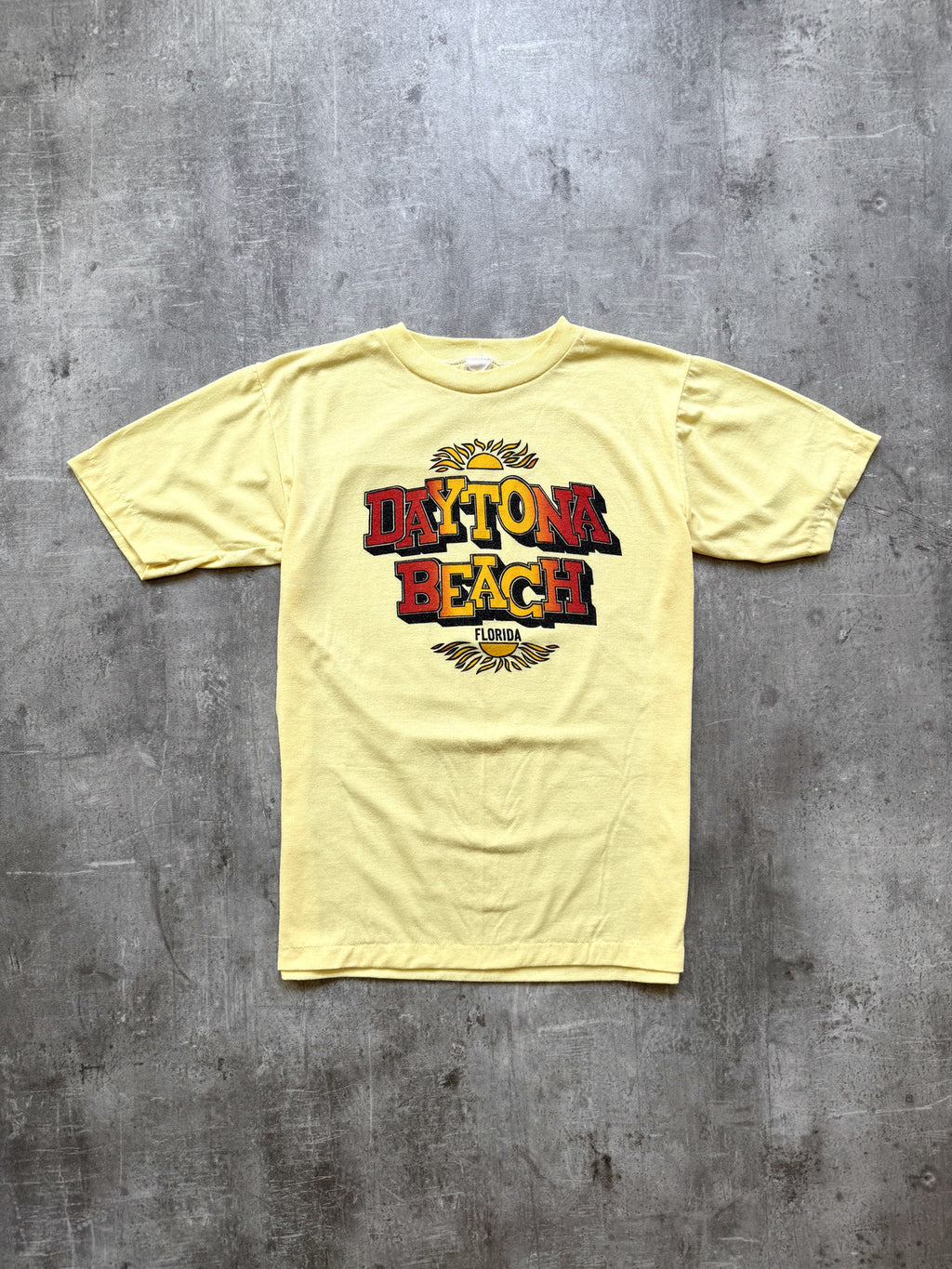 Vintage 1970's American Daytona Beach Florida Single Stitch Yellow Graphic Tee.