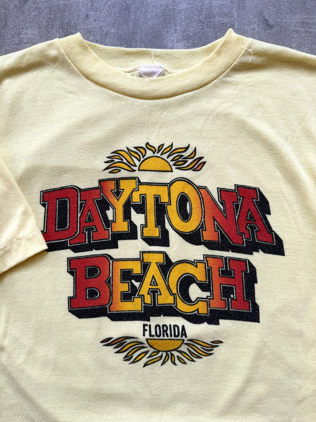 Vintage 1970's American Daytona Beach Florida Single Stitch Yellow Graphic Tee.