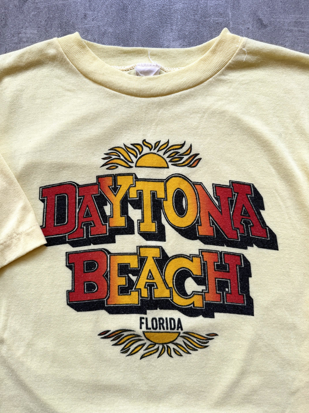 Vintage 1970's American Daytona Beach Florida Single Stitch Yellow Graphic Tee.